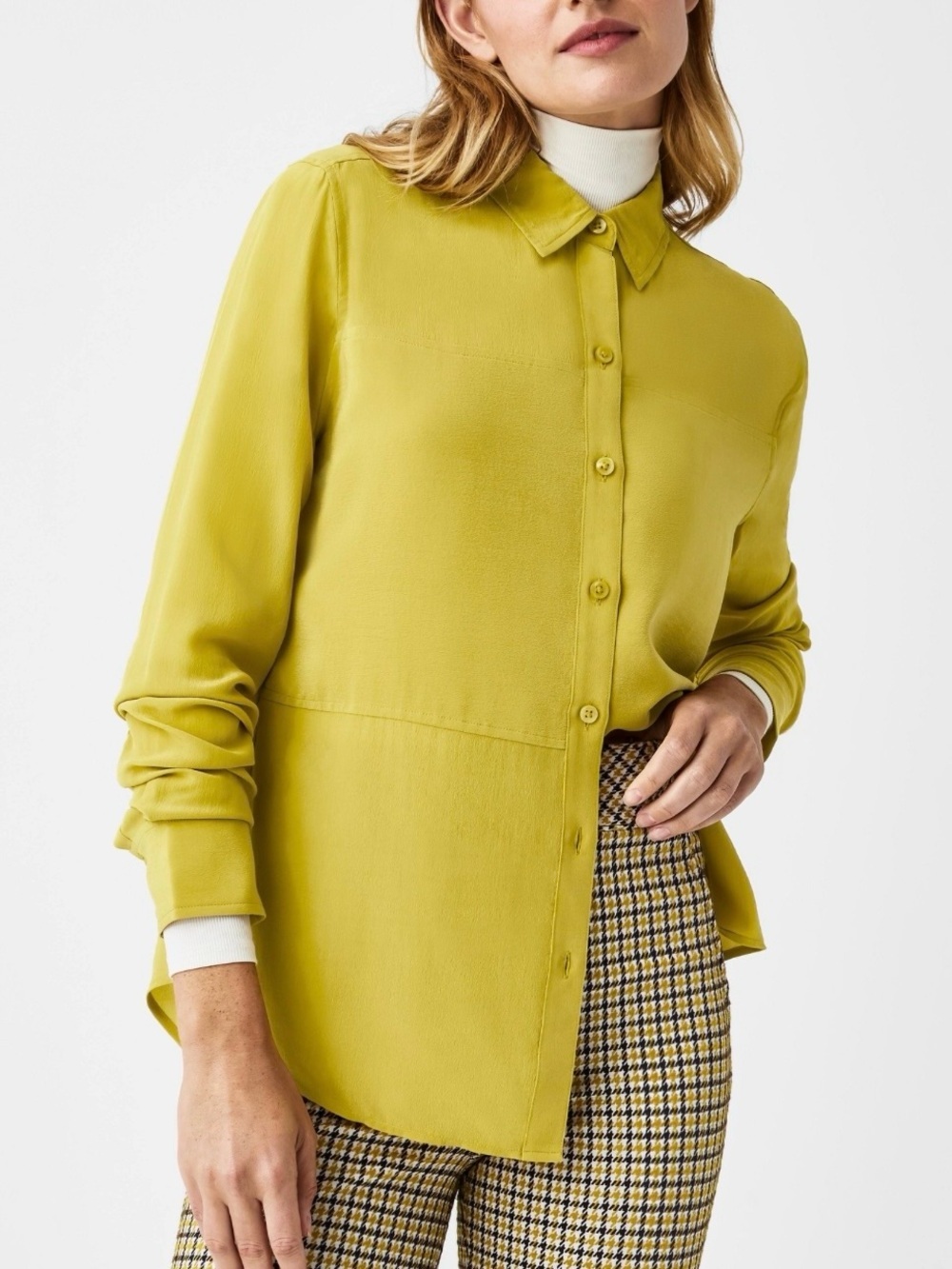 New Spanx Silk Button Down Blouse Shirt Dijon